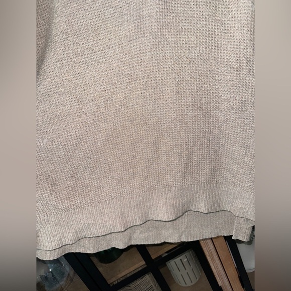 Aerie CozyUp Waffle Polo Sweater beige long sleeve top tee heather fawn ribbed - Picture 5 of 8